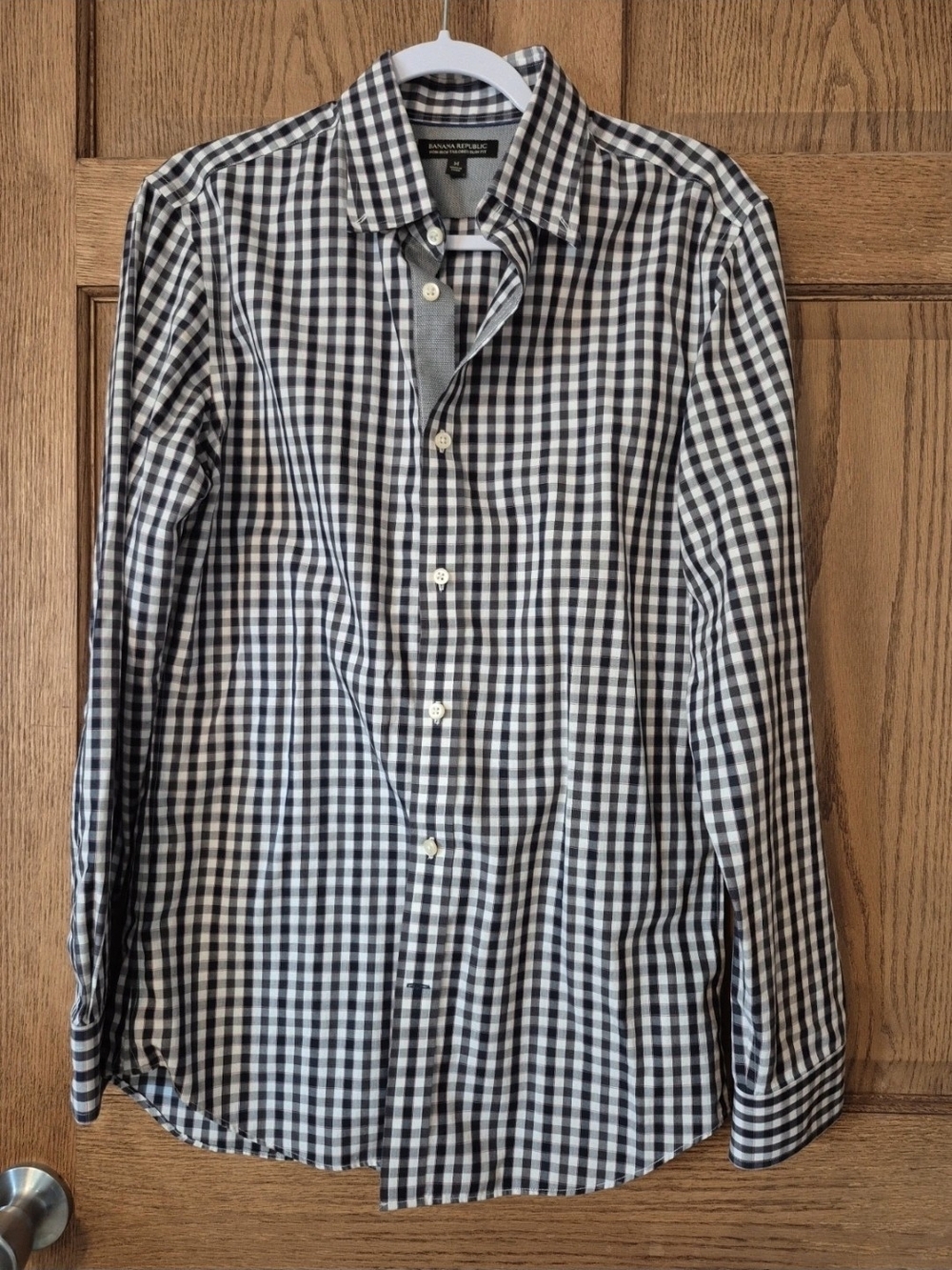 Banana Republic Men's Red, Navy, and White Gingham Button-Down Shirt